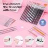 imageBeetles Nail Art Brushes 31pcs with Case  Confetti Nail Art Pens Daul Ended Dotting Tools Striping Liner Brushes for Nails 3D Flower Sculpting Tools Palette Holder DIY Home Salon Manicure Design Set31pcs Nail Art Brushes with Case