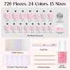 imageBeetles Press On Nails Kit  Creamy Drizzle  720Pcs 24 Colors Short Square Press On Nails  15 Sizes French Glossy Glitter Jelly With Nail Glue ampamp Nail Tabs Stickers Fake Nails Kit Art For WomenBShort Square720PCSBubble Pop