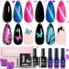 imageBeetles Cat Eye Gel Nail Polish Set with Glossy Top ampamp Base Coat Pink Blue Gel Polish Cat Eye Gel Nail Butterfly Storm DIY Kit Soak Off LED Nail Art Salon at Home Beauty Gifts for Her Women