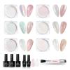 imageBeetles Chrome Nail Powder for Nails Aurora Pearl Kit 6 Colors with Base Top Coat Color Gel PolishIridescent Glazed Donut Chrome Nail Powder Metallic Mirror Mermaid Glitter Kit for Nail Art Design