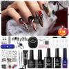 imageBeetles Gel Nail Polish Set Red Black Cat Eye Gel Polish and Soild Nail Glue Kit All in 1 Beetles X DIY nail with Chrome Nail Powder 5D Nail Stickers and Rings for Party Gift Holiday