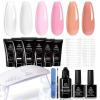 imageBeetles Poly Nail Extension Gel Kit 4 Colors Pink White Poly Nail Gel Builder Nail Gel with Poly Brush ampamp Slip Solution Nail Salon All In 1 Kit Christmas Gift for Women UV ampamp LED NeededClear Nude Pink 6 Color
