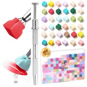 imageBeetles 150Pcs Soft Nail Sponges for Ombre White Nail Sponge with Grabbing Pen Blooming Nails Art Brushes Gradient Manicure DIY Tools Professional Accessories Supplies for Home and Salon Use150pcs Colorful Nail Sponges