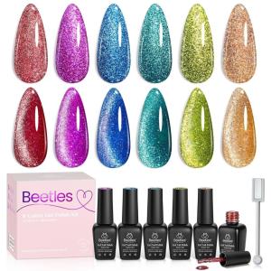 imageBeetles Blooming Gel and Nail Art Brushes Set  Ombre Nail Brush Gradient Stipple Clean Up Fingernail Art Pens and Silicone Dotting Tool for Gel Polish Marble Blush Chrome DIY Manicure Designs06 Colors Sparkle Soiree