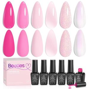 imageBeetles Blooming Gel and Nail Art Brushes Set  Ombre Nail Brush Gradient Stipple Clean Up Fingernail Art Pens and Silicone Dotting Tool for Gel Polish Marble Blush Chrome DIY Manicure DesignsBlush Cotton