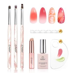 imageBeetles Blooming Gel and Nail Art Brushes Set  Ombre Nail Brush Gradient Stipple Clean Up Fingernail Art Pens and Silicone Dotting Tool for Gel Polish Marble Blush Chrome DIY Manicure DesignsMarble