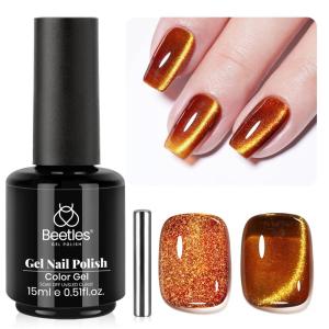 imageBeetles Brown Cat Eye Gel Nail Polish  Velvet Cinnamon Cat Eye Gel Polish 15ML Fall Brown Mocha Mousse Magnetic Glitter Gel Polish with Magnet Soak Off UV French Nail Art Manicure Gift for WomenAmber Glint
