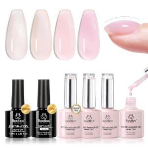 imageBeetles Builder Gel SetSoft Nude Whisper 6 Colors 8 in 1 Strengthening Apex Building Nail Extension for Beginners DIY Salon at HomeNude Builder Nail GelUV ampamp LED Lamp NeededHEMA FreeBare Mist
