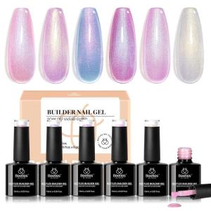 imageBeetles Builder Gel SetSoft Nude Whisper 6 Colors 8 in 1 Strengthening Apex Building Nail Extension for Beginners DIY Salon at HomeNude Builder Nail GelUV ampamp LED Lamp NeededPearly Moonstone