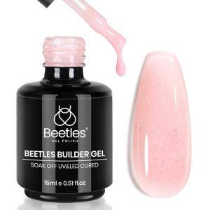 imageBeetles Builder Gel for Nails 7 in 1 Builder Fall Nails Gel Color Nude Brown for Nails Extension ampamp Building Apex Strengthen Thin Nails DIY Salon at Home Nail Art UV ampamp LED Lamp Needed Gift for WomenNude Pink Glitter