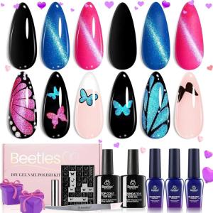 imageBeetles Cat Eye Gel Nail Polish Set with Glossy Top ampamp Base Coat Pink Blue Gel Polish Cat Eye Gel Nail Butterfly Storm DIY Kit Soak Off LED Nail Art Salon at Home Beauty Gifts for Her Women