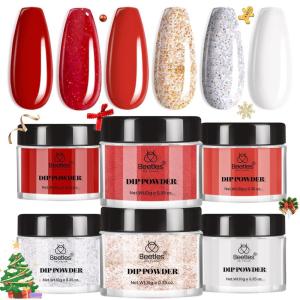 imageBeetles Christmas Dip Powder Nail Kit 6 Colors Red Glitter Dipping Powder No Need Nail Lamp Cured Manicure DIY Salon Gift for Girls Women00Candy Cane