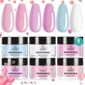 imageBeetles Christmas Dip Powder Nail Kit 6 Colors Red Glitter Dipping Powder No Need Nail Lamp Cured Manicure DIY Salon Gift for Girls WomenStellar Blossom