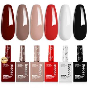 imageBeetles Christmas Gel Nail Polish  Candy Cane Gel Polish Set 6 Color Burgundy Red Glitter White Silver Winter Snow Holiday Sparkle Manicure Kit Soak off Uv Nail Art Design Gifts for WomenHema Free Soft Classics