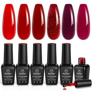 imageBeetles Christmas Gel Nail Polish  Candy Cane Gel Polish Set 6 Color Burgundy Red Glitter White Silver Winter Snow Holiday Sparkle Manicure Kit Soak off Uv Nail Art Design Gifts for WomenLuminous Ruby
