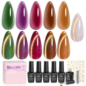 imageBeetles Christmas Gel Nail Polish Set 5 Winter Colors Dark Blue Glitter White Light Blue Silver Gel Polish with Sealing Gel Sugar Dust Powder Nail Sticker UV LED Needed Gifts for Women Sparkling Snow000Gilded Lull