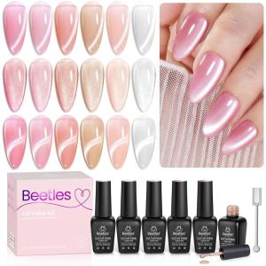 imageBeetles Christmas Gel Nail Polish Set 5 Winter Colors Dark Blue Glitter White Light Blue Silver Gel Polish with Sealing Gel Sugar Dust Powder Nail Sticker UV LED Needed Gifts for Women Sparkling Snow01Pink Velvet