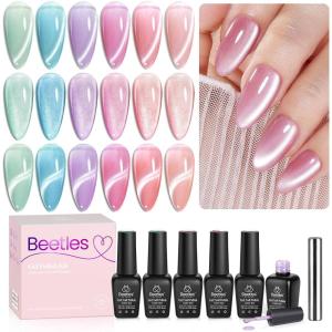 imageBeetles Christmas Gel Nail Polish Set 5 Winter Colors Dark Blue Glitter White Light Blue Silver Gel Polish with Sealing Gel Sugar Dust Powder Nail Sticker UV LED Needed Gifts for Women Sparkling Snow0Fairy Garden Cat Eye