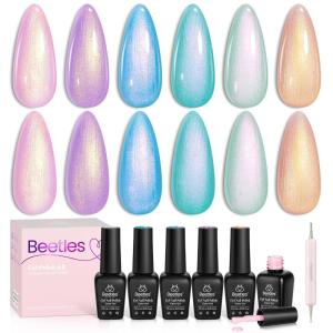 imageBeetles Christmas Gel Nail Polish Set 5 Winter Colors Dark Blue Glitter White Light Blue Silver Gel Polish with Sealing Gel Sugar Dust Powder Nail Sticker UV LED Needed Gifts for Women Sparkling SnowPink  Purple  Orange