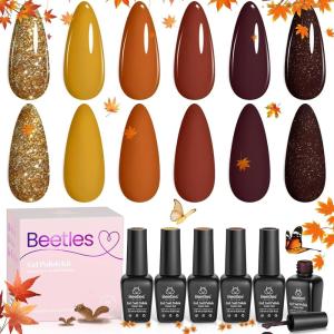 imageBeetles Christmas Gel Polish Set  Christmas Eif Collection Sparkle Red Green Glitter Gel Polish Kit Soak Off UV LED Gel Nail Kit with Nail Strengthener Gel Sticker Gift for Women00Candy Corn