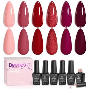 imageBeetles Christmas Gel Polish Set  Christmas Eif Collection Sparkle Red Green Glitter Gel Polish Kit Soak Off UV LED Gel Nail Kit with Nail Strengthener Gel Sticker Gift for Women006 Colors Vintage Rose