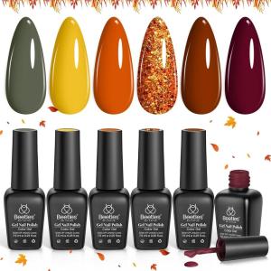imageBeetles Christmas Gel Polish Set  Christmas Eif Collection Sparkle Red Green Glitter Gel Polish Kit Soak Off UV LED Gel Nail Kit with Nail Strengthener Gel Sticker Gift for Women006 Colors Golden Season