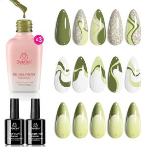 imageBeetles Christmas Gift Gel Nail Polish Set Beetles X DIY Nail with BaseampampTop Coat Green Glitter White Wilderness City Gel Polish for DIY Series Color Trend Set
