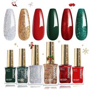 imageBeetles Christmas Nail Polish 6 Colors Quick Dry Nail Polish Glossy Glitter 75ml 025 Fl Oz Red Green Gold Silver for Christmas Nail Art Manicure DIY at Home Gifts for Women