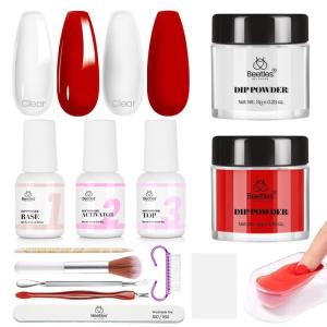 imageBeetles Dip Powder Clear Color Transparent Nail Dipping Powder Crystal Clear French Nail Art Basic Starter No Nail Lamp Needed Manicure Salon DIY at Home for Women2 ColorsRed Clear