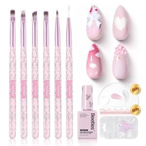 imageBeetles Gel Nail Art Brushes 6 Pcs DoubleEnded Fingernail Art Design Pens Gel Paint Liner Ombre Gradient French Tip Brush Dotting Pen Nail Brush Set DIY Manicure Tools Gift for WomenPink Color Gel  Floral Nail Brushes