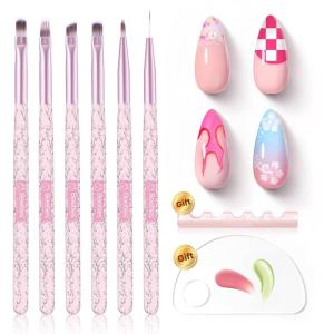 imageBeetles Gel Nail Art Brushes 6 Pcs DoubleEnded Fingernail Art Design Pens Gel Paint Liner Ombre Gradient French Tip Brush Dotting Pen Nail Brush Set DIY Manicure Tools Gift for Women6 Pcs Nail Art Brushes Set