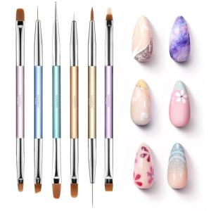 imageBeetles Gel Nail Art Brushes 6 Pcs DoubleEnded Fingernail Art Design Pens Gel Paint Liner Ombre Gradient French Tip Brush Dotting Pen Nail Brush Set DIY Manicure Tools Gift for Women6pcs Doubleended Nail Art Brush Set