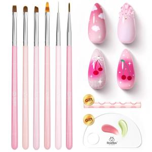 imageBeetles Gel Nail Art Brushes 6 Pcs DoubleEnded Fingernail Art Design Pens Gel Paint Liner Ombre Gradient French Tip Brush Dotting Pen Nail Brush Set DIY Manicure Tools Gift for Women6pcs Pink Nail Brush Set