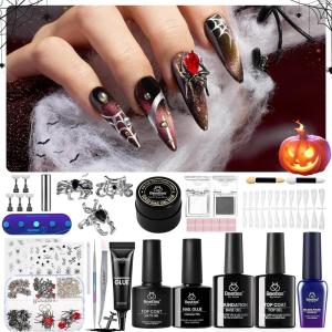 imageBeetles Gel Nail Polish Set Red Black Cat Eye Gel Polish and Soild Nail Glue Kit All in 1 Beetles X DIY nail with Chrome Nail Powder 5D Nail Stickers and Rings for Party Gift Holiday
