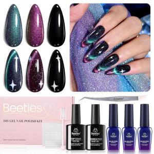 imageBeetles Gift Gel Nail Polish Set Cat Eye Black Gel Polish Brilliant Galaxy Nail with Base ampamp Top Coat Star Stickers Magnet Tweezers DIY Series Color Nail Trend Set Manicure