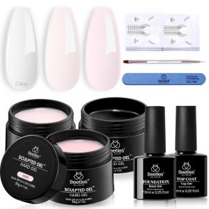 imageBeetles Hard Gel for Nails Kit Classic Neutral 3 Colors 9 in 1 Nail Extension Sculpting High Hardness for Salon Professionals Nude ampamp Clear Builder Nail Gel UV ampamp LED Cured00Builder Sculpture Gel Kit