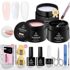 imageBeetles Hard Gel for Nails Kit Classic Neutral 3 Colors 9 in 1 Nail Extension Sculpting High Hardness for Salon Professionals Nude ampamp Clear Builder Nail Gel UV ampamp LED CuredClassic Neutral