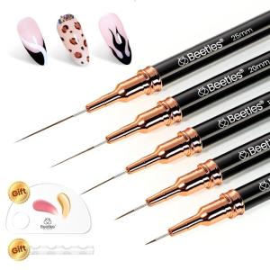 imageBeetles Liner Brushes for Nails 5pcs  Metallic Nail Art Brushes Black Nail Art Pens Liner Sizes 59152025mm with Palette Holder Painting Manicure Design Tools for Long Lines Details Fine Drawing005pcs Liner Brushes Black