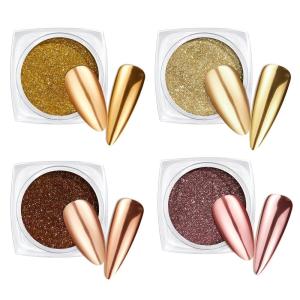 imageBeetles Metallic Chrome Nail Powder Mirror Effect Gold Champagne Chrome Powder 4 colors Brown Nails Art Design Manicure Decoration Glitter 05gJar Holiday Gift for Women Girls4 Colors Golden