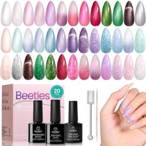 imageBeetles Nail Art Brushes 31pcs with Case  Confetti Nail Art Pens Daul Ended Dotting Tools Striping Liner Brushes for Nails 3D Flower Sculpting Tools Palette Holder DIY Home Salon Manicure Design Set20Pearl Cat Eye Gel Nail