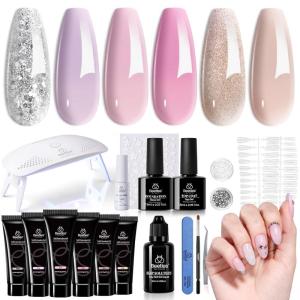 imageBeetles Nail Extension Gel Kit with Mini UV LED Nail Lamp Frosted Grape 6 Colors Poly Nail Gel Kit with Base Top Coat Beginners DIY Home Salon Gift for Women Fall Winter Nails UV ampamp LED Cured0 2025 New 6 Colors Starlit Joy