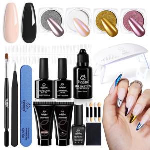 imageBeetles Nail Extension Gel Kit with Mini UV LED Nail Lamp Frosted Grape 6 Colors Poly Nail Gel Kit with Base Top Coat Beginners DIY Home Salon Gift for Women Fall Winter Nails UV ampamp LED CuredChrome Blade
