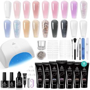 imageBeetles Nail Extension Gel Kit with Mini UV LED Nail Lamp Frosted Grape 6 Colors Poly Nail Gel Kit with Base Top Coat Beginners DIY Home Salon Gift for Women Fall Winter Nails UV ampamp LED CuredVelvet Night
