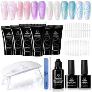 imageBeetles Nail Extension Gel Kit with Mini UV LED Nail Lamp Frosted Grape 6 Colors Poly Nail Gel Kit with Base Top Coat Beginners DIY Home Salon Gift for Women Fall Winter Nails UV ampamp LED Cured0Mermaid Glow