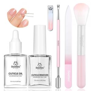 imageBeetles Nail Prep Kit Nail Dehydrator and Primer Cuticle Oil Cuticle Remover 4PCS 75ML Nails Care Tool Kit with Cuticles Pusher Nails Files Clippers Dust Brush 6PCS Manicure Tools for Gel Polish6pcs Manicure Kit