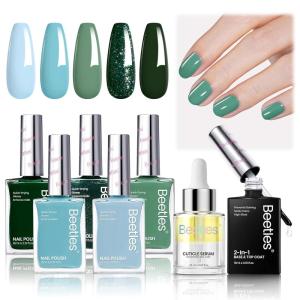 imageBeetles Pearl Nail Polish Set 6 Colors Dreamy Pastel Quick Dry Nail Polish Kit Glitter Long Lasting Shine DIY Manicure Gift for Women Girl Christmas Nail Art00Green Glamour Nail Polish Set