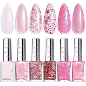 imageBeetles Pearl Nail Polish Set 6 Colors Dreamy Pastel Quick Dry Nail Polish Kit Glitter Long Lasting Shine DIY Manicure Gift for Women Girl Christmas Nail ArtPink Reverie