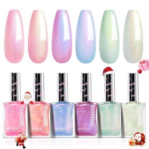 imageBeetles Pearl Nail Polish Set Mermaid Glow 6 Colors Shimmer Pearl Pink Purple Quick Dry Nail Polish Long Lasting DIY Manicure Gift for Girls Women Nail Strengthener Polish0Starlit Veil