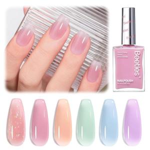 imageBeetles Pearl Nail Polish Set Mermaid Glow 6 Colors Shimmer Pearl Pink Purple Quick Dry Nail Polish Long Lasting DIY Manicure Gift for Girls Women Nail Strengthener Polish0Blissful Breeze Jelly Nail Polish Set