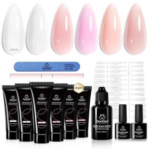 imageBeetles Poly Nail Extension Gel Kit 4 Colors Pink White Poly Nail Gel Builder Nail Gel with Poly Brush ampamp Slip Solution Nail Salon All In 1 Kit Christmas Gift for Women UV ampamp LED NeededPearl Haze